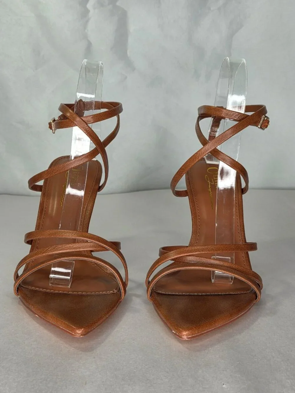 Olivia Jaymes Fergie Brown Pointed-Toe High Heel Strappy Sandals, Size: 7.5
